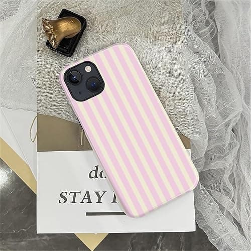 Case for iPhone 14 Plus,Durable Drop Protection Shockproof Silicone + Hard PC 2 in 1 Hybrid Protective Cover with Stylish Pattern Design Cute Striped Aesthetic Yellow Pink thumbnail 5