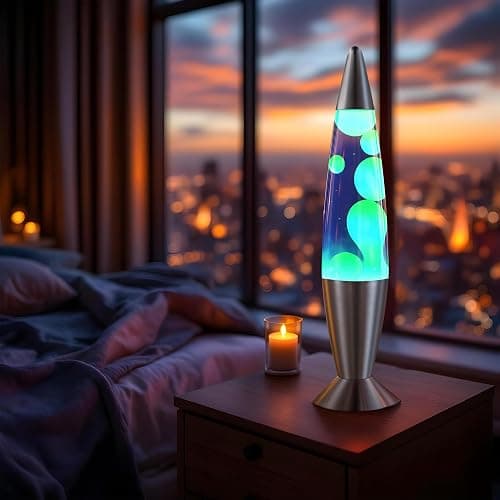 JAMBO 16" Beautiful Lamp- Blue with Yellow/Green Wax, Relaxing Liquid Light, Night Light Nightlight, Home Decor Living Room Office Bedroom Lamp for Adults Teens Kids, Magma Motion thumbnail 2