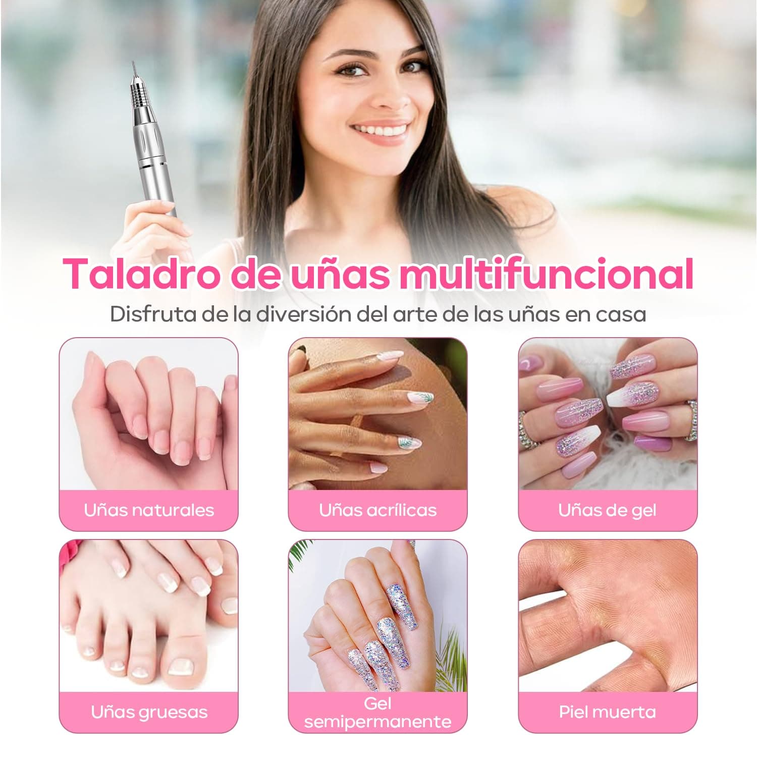 Nail Drill para Uñas Profesional,40000RPM Torno Electrico,para Uñas con 6 Tipos Cabezales de Lijado y Bandas de Lijado,Velocidad Ajustable Máquina de Lima Uñas,Manicura en casa y salón thumbnail 9
