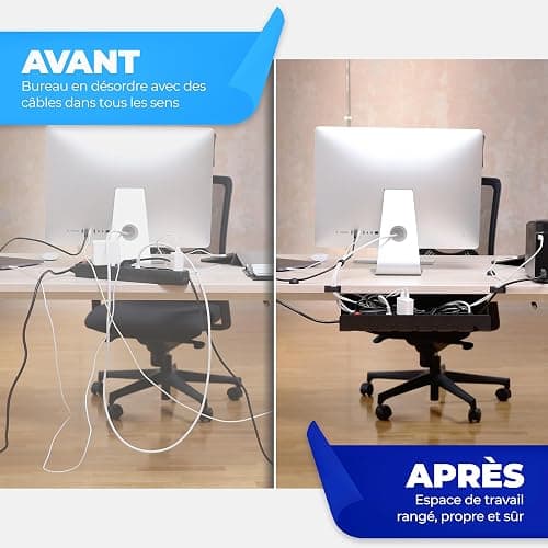 HOMEPROTEK Chemin de Cable Management Bureau pour Une Gestion de câbles ordonnée - Goulotte Passe Cable Bureau Durable - Kit Câble Management Haute Qualité avec Installation Facile (x2 Noir) thumbnail 2