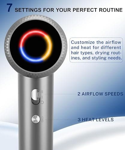 Hair Dryer, Professional High-Speed Ionic Blow Dryer with Diffuser, 1500W | 150k RPM Fast Dry, 500M Ions Reduce Frizz & Damage, 0.71 lb Slim Grip, 49 dB Quiet, Magnetic Diffuser & Concentrator, Gray thumbnail 4