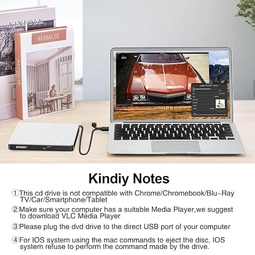 External CD DVD Drive for Laptop, USB 3.0 USB C CD Burner DVD/CD ROM Drive Reader External DVD Drive DVD Player for Laptop Desktop PC Windows 11/10/8.1/7 MacBook Mac Linux OS Apple White thumbnail 8