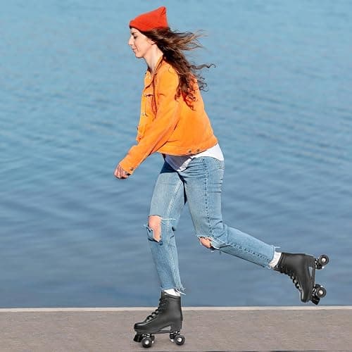 Roller Skate Shoes for Women Men PU Leather High-top Double-Row Roller Skates for Beginner, Professional Indoor Outdoor Roller Skates with Shoes Bag thumbnail 6