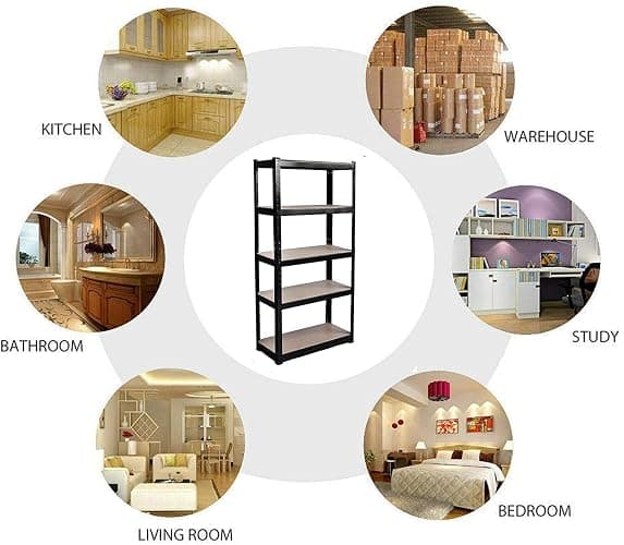 Garage Shelving Units - Heavy Duty 5 Tier Black Adjustable Shelving Shelf Racking Unit Storage Rack - 175KG Per Shelf - Metal Shelves Boltless Rack for Workshop, Shed, Office - 150cm x 70cm x 30cm thumbnail 8