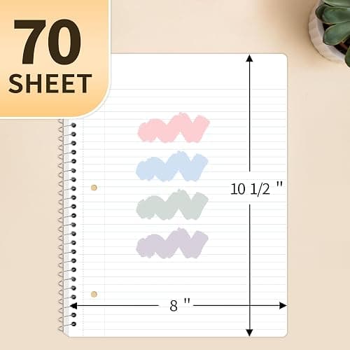 SUNEE Spiral Notebooks College Ruled, 1-Subject, 4 Pack, 8 x 10-1/2 in, 70 Sheets, 3-Hole Punched Paper, Pastel Pink, Purple, Blue, Green for School, Home & Office, Writing Journal thumbnail 3