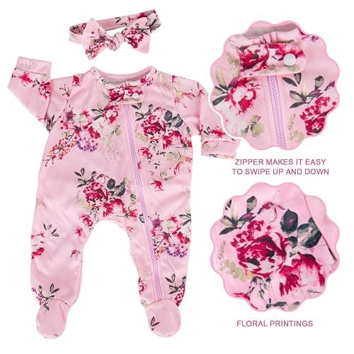 Aori Lifelike Reborn Baby Dolls Clothes 20 inch Purple Clothing Floral Jumpsuits Set for 17-20 Inch Newborn Girl Doll thumbnail 4