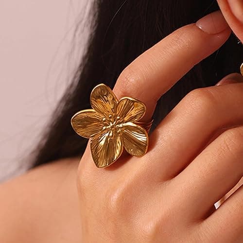 ONBRIG Chunky Rings for Women Adjustable Flower Rings Statement Rings Flower Jewelry for Women thumbnail 3