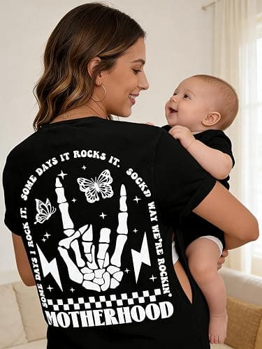Comfort Breastfeeding Shirts for Women Zip Nursing Tops Causal Distressed Acid Washed Maternity Tees thumbnail 2