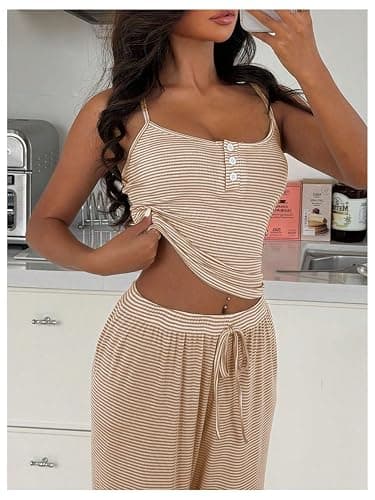 Milumia Women's 2 Piece Pajama Lounge Set Striped Tank and Pants Pj Set | Cute Pjs,Womens Loungewear,Matching Set,Tank Top and Sleep Pants,Casual Suit thumbnail 4