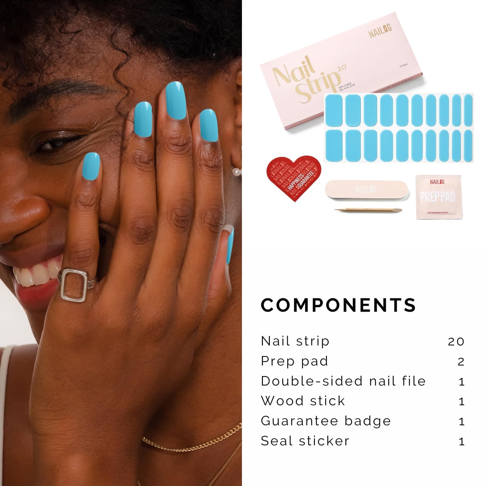 NAILOG Semi Cured Gel Nail Strips (20 Extra Long Polish Stickers/Wraps) | Glossy & Long Lasting Soft Gel Finishing Nail Strips,Aqua thumbnail 5