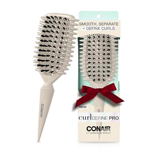 Conair Curl Define Pro Detangler Brush for Curly Hair, Dual-Vent Design with Continuous Grooves, Mixed Bristles for Frizz-Free Detangling, Smoothing, and Curl Definition - Image 1