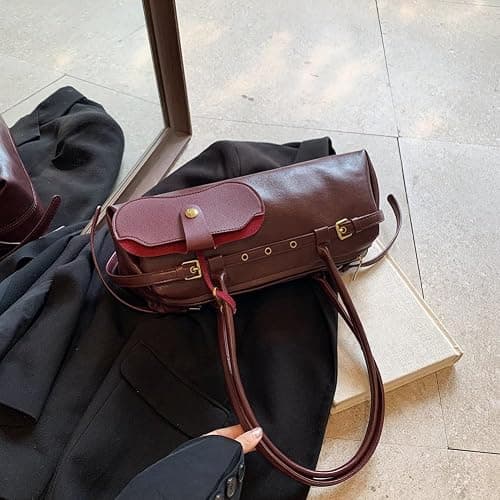 ALINUOYQ Boston Shoulder Bags for Women PU Leather Tote Bag Casual Bowling Bag Purse Retro Underarm Bag thumbnail 7