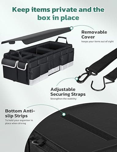 Oasser Trunk Organizer with Cooler Bag, Large Collapsible Car Trunk Organizer for SUV with Multi Compartments, Car Storage Grocery with Lid (Extra Large, Black&Grey) thumbnail 9