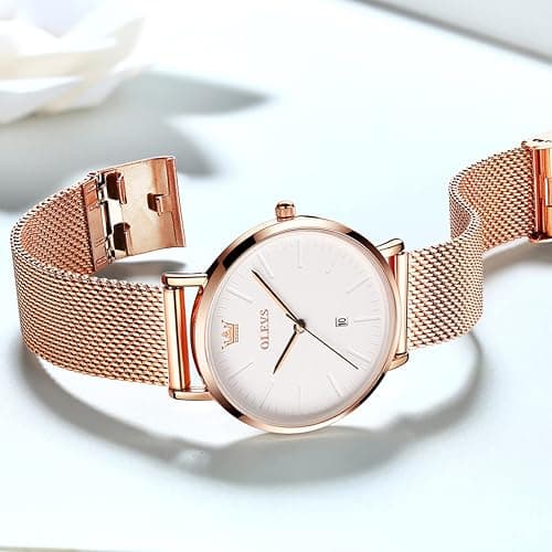 OLEVS Watch Women Rose Gold Stainless Steel Waterproof Luxury Dress Watches for Women Analog Quartz Classic Ladies Watches Fashion Elegant Minimalist Ultra Thin Women Small Watch with Date thumbnail 4