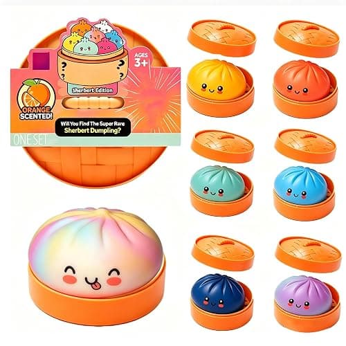 Mystery Dumpling Squishy Sherbert Edition, Random 1 of 7 Colors, Mystery Squishy with Box, Colorful Dumplings Squeeze Balls Stress Relief Sensory for Holiday & Birthday Gifts - Image 1