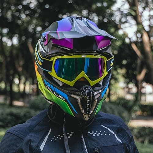 OUMURS Adult ATV Dirt Bike Helmet with Goggles Gloves & Mask Quick Release Buckle Adjustable Sun Visor Motorcycle Adult Helmet Off-Road Motocross Downhill Moped MX for Unisex-Adult - Mutiple Black - X-Large thumbnail 9