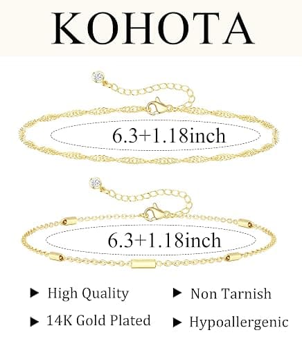 KOHOTA Silver Gold Bracelets for Women Trendy 14K Gold Plated Bracelet for Women Non Tarnish Dainty Stackable Layered Chain Heart Pearl Knot Beaded Bracelets Stack Set Charm Mothers Day Jewelry Gifts thumbnail 6