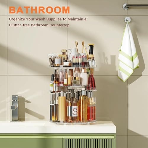 Auxmir Schminktisch Organizer mit 9 Einstellbaren Stufen, Make Up Organizer 360° Drehbar, Extra Größer Kosmetik Skincare Organize, Schmink Aufbewahrung für Schlafzimmer Badezimmer als Geschenk thumbnail 9