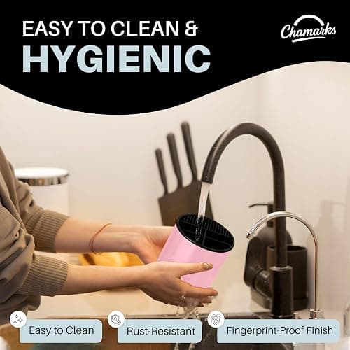 CHAMARKS 3-in-1 Kitchen Utensil Holder for countertop with Knife Block and Silverware Caddy. (Pink) thumbnail 6