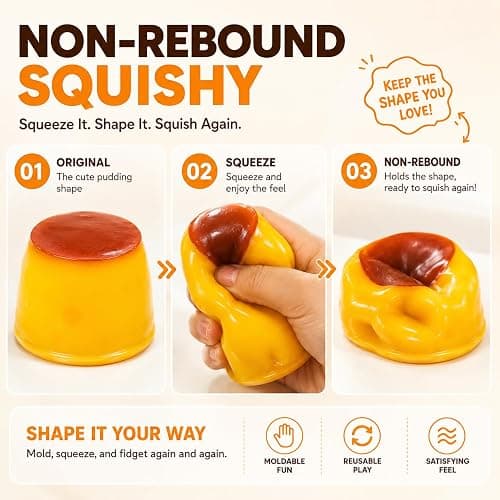 Caramel Pudding Squishy Stress Ball, Bead-Filled Non-Rebound Silicone Squeeze Ball, Pliable ASMR Desk Accessory with Dessert-Inspired Design for Office and Travel thumbnail 5
