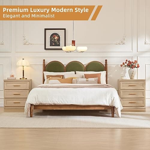 RWYHG Night Stand Set of 2 with 3 Drawer 26" Fluted Wooden Tall Nightstand Metal Handle for Bedroom Living Room Bedside Table Modern Style Furniture Natural thumbnail 5