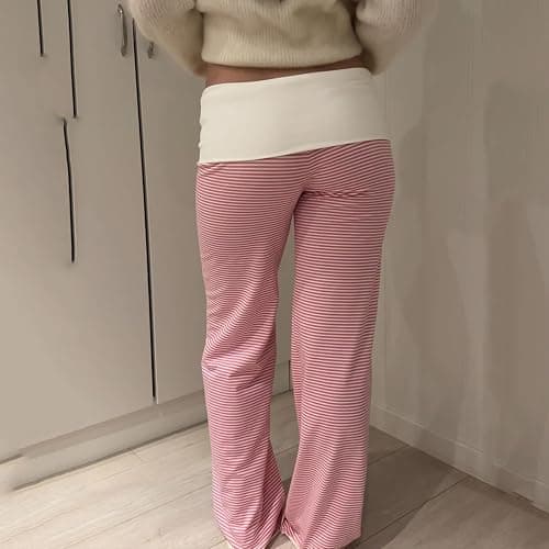 FOMOYUU Women's Fold Over Lounge Pants Low Rise Wide Leg Yoga Sweatpants Stretchy Bell Bottoms Leggings Roll Over Pants thumbnail 5