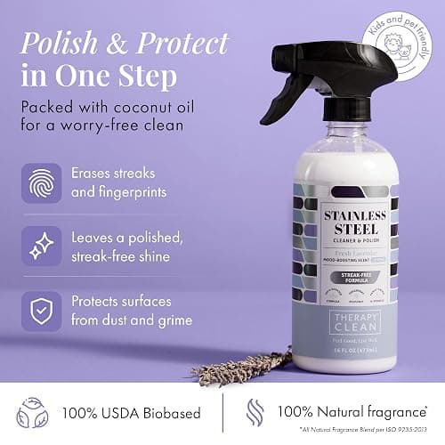 Therapy Stainless Steel Cleaner and Polish 100% USDA Biobased, Fingerprint and Residue Remover, Lavender Essential Oil Scent, Sink Cleaner, Grill Spray thumbnail 3