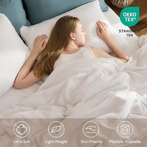 EMME Muslin Cotton Duvet Cover Set Cream White Queen Size Linen Like Soft Breathable Lightweight Summer Comforter Cover Set with Zipper Closure (Cream White, Queen, 90"x90") thumbnail 3