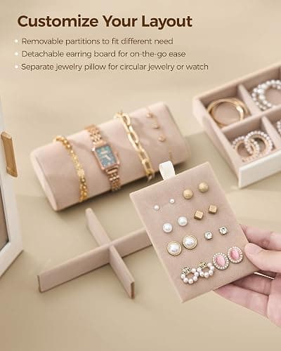 Glimmloop 360° Rotating Jewelry Box with 7 Drawers, Spacious Vertical Jewelry Organizer with Glass Window, Jewelry Storage Case, Dustproof & Moisture-resistant Design, White thumbnail 6