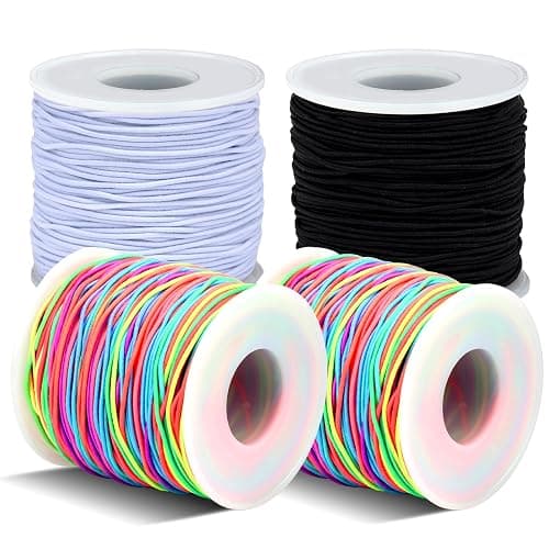 Pluralla 1mm Elastic Bracelet String 4 Rolls Strong Stretch Cord 660FT | Durable Elastic Cord, Black White 2 Rainbow, Easy Knotting, Fits Most Bead Sizes, for DIY Bracelet Necklaces Making and Kandi - Image 1