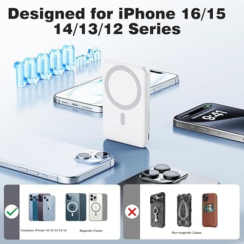 for Magsafe Powerbank, AOGUERBE Magnetische Power Bank 10000mAh, Kabellose Tragbares Ladegerät PD 22,5W Schnellladen mit LED Display für iPhone 17/16/15/14/13/12 Series thumbnail 3