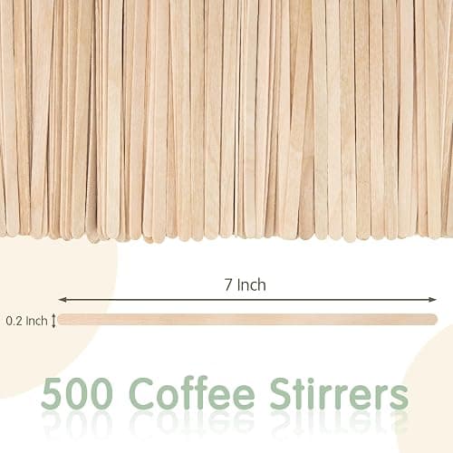 WISYOK 500 PCS Coffee Stirrers, 7 Inch Premium Birch Wood Sticks, Smooth Round Ends, Splinter-Free Disposable Stir Sticks for Coffee, Cocktails, Office, Home Use thumbnail 2