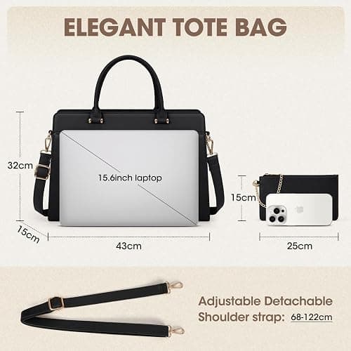 RAINSMORE Sac Cabas Femme Grand Sac A Main Pour Les Cours Lycee PU Cuir sac Fourre Tout Femme Sac Bandoulieres pour Cours Affaires Travail Noir thumbnail 6