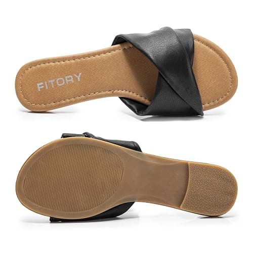 FITORY Women's Flat Sandals Fashion Slides With Soft Leather Slippers for Summer Size 6-11 thumbnail 4