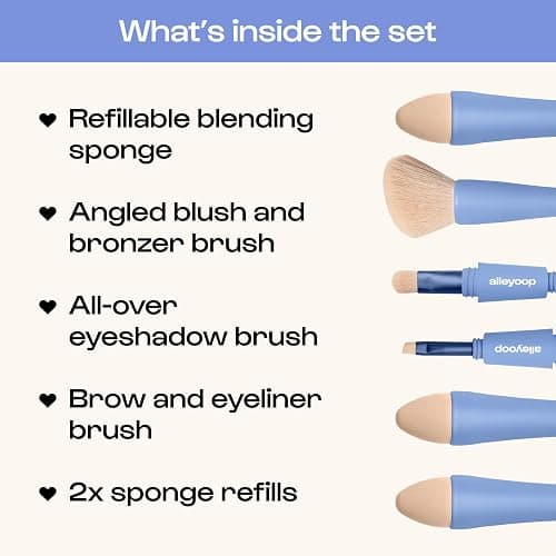 Makeup Brush Set Alleyoop Multi-Tasker 4-in-1 Travel Make Up Brush Set + Blending Sponge Refill Pack – Compact Makeup Brushes for Foundation, Blush, Bronzer, Contour, Eyeshadow, Brows & Liner thumbnail 4