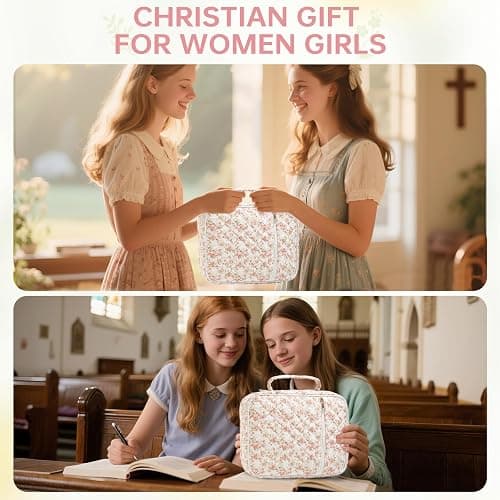 Bible Cover Case for Women Large Bible Cover with Durable Handle Quilted Bible Carrying Case for Girls Bible Study Supplies Accessories (Siamese Rose, Siamese Rose) - Siamese Rose - Siamese rose thumbnail 7