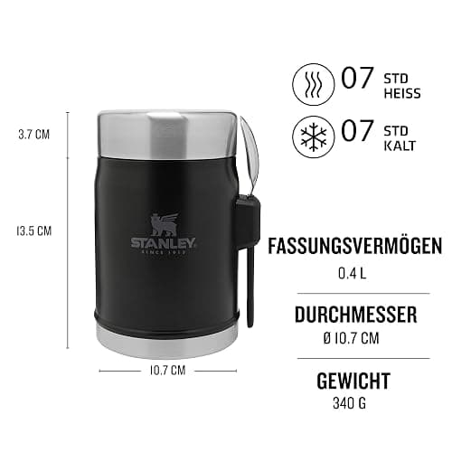 Stanley Classic Legendary Thermobehälter Für Essen Mit Göffel 400 ml - Hält 7 Stunden Heiß Oder Kalt - Edelstahl Warmhaltebehälter - BPA-Frei - Spülmaschinenfest - Matte Black thumbnail 3