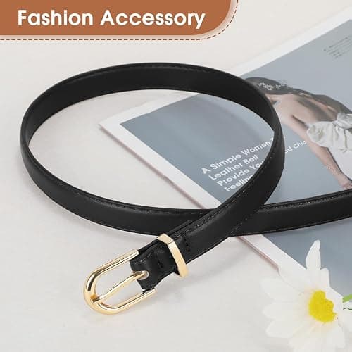 JASGOOD Womens Skinny Leather Belt Ladies Thin Faux Leather Belt with Gold/Silver Buckle for Jeans Dress Pants thumbnail 4
