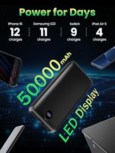 Power Bank Fast Charging 50000mAh 22.5W Portable Charger USB C Quick Charge with 3 Outputs & 2 Inputs LED Display Huge Capacity External Battery Pack for iPhone, Samsung, iPad etc thumbnail 3