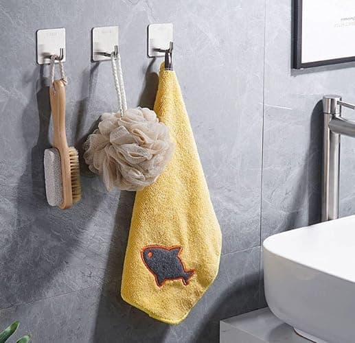 Aobvrey Adhesive Hooks Heavy Duty, 6 Packs Towel Hooks Stainless Steel Wall Hooks for Hanging Towels, Loofahs, Coats and Hats (Silver) - Silver thumbnail 2