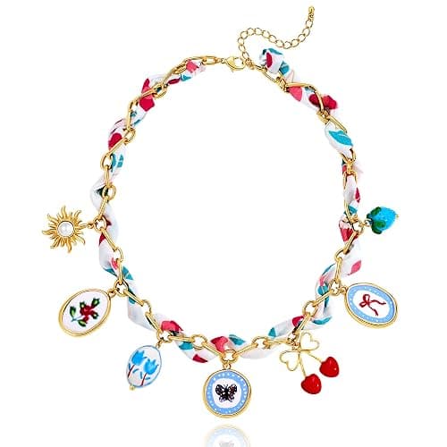LILIE&WHITE Gold Charms Necklace for Women Bandana Necklace with Colorful Charms Necklaces Beach Jewelry Gift - Image 1