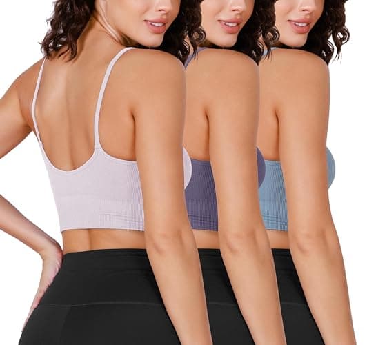 ODODOS Seamless Sports Bra for Women Ribbed Camisoles Non Padding Yoga Bra Crop Tank Tops - Image 1