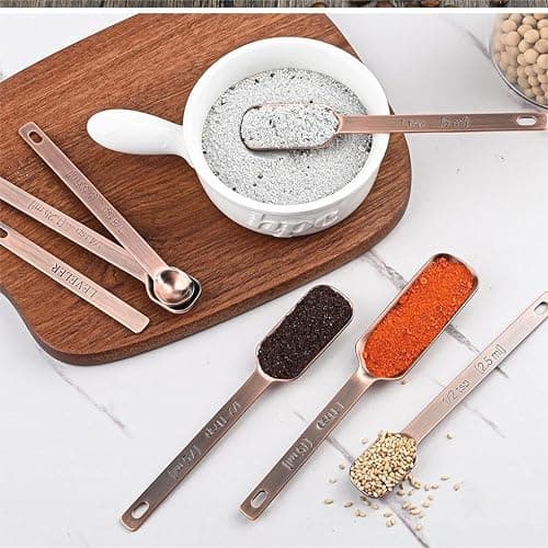 IFFMYJB Copper Plate Measuring Cups and Spoons Set of 12, Copper Measuring Cups and Spoons Set with Leveler, Stainless Steel Measuring Spoons & Cups for Dry & Liquid Ingredients During Kitchen&Baking thumbnail 5
