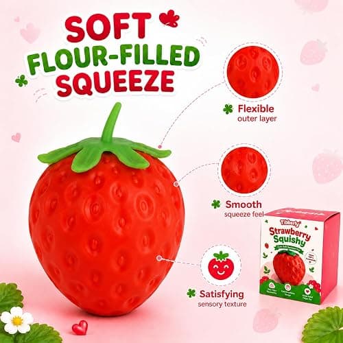 Strawberry Squishy Stress Ball, Realistic Red Strawberry Squishy Sensory Squeeze Toy, Soft Squishy Fidget Toy, Cute Fruit Squishy Gift for Kids and Adults thumbnail 6