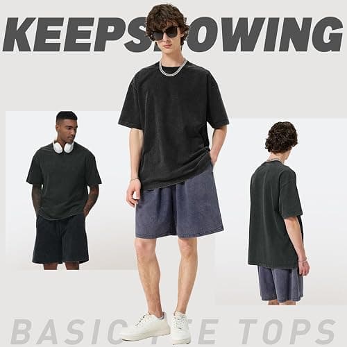 Men's Cotton T-Shirts Oversized Unisex Short Sleeves Casual Loose Wash Solid Basic Tee Tops thumbnail 6