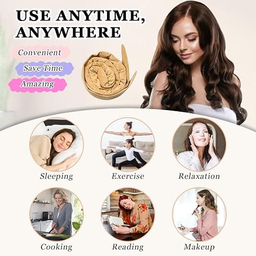 Gwabee 70" Soft Hair Curlers for Overnight Curls - No Heat Curl Wrap with 9 Rods for Long Hair, Khaki thumbnail 6