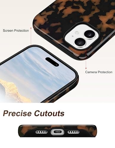Jusy Compatible with MagSafe Brown Tortoise Shell Print Phone Case for iPhone 12/12 Pro, Amber Trendy Luxury Magnetic Soft TPU and Hard PC Protective Phone Cover for Women Girls - Yellow thumbnail 5
