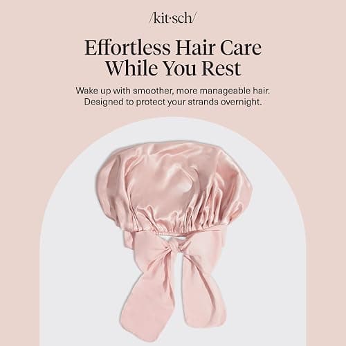 Kitsch XL Satin Bonnet for Sleeping - Blush | Softer Than Silk Bonnet For Sleeping Women - Secure Fit, Adjustable & Prevents Breakage Hair Bonnet For Sleeping thumbnail 9