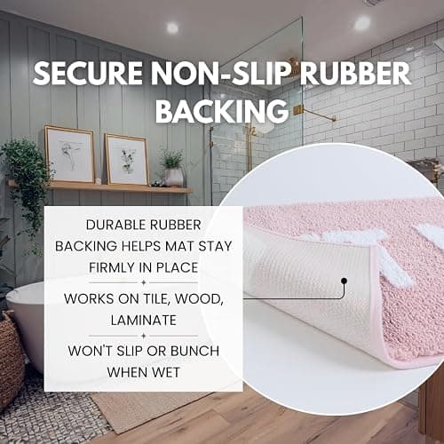 LABEND HOME Get Naked Bath Mat Runner 50"" x20 - Funny Bathroom Rug, Plush Microfiber Non-Slip TPR Backing, Machine Washable Quick-Dry Bath Decor - Pink thumbnail 4