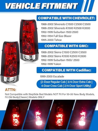LIWEDFG Tail Light Assembly Compatible with Chevrolet/GMC Silverado Sierra C/K Truck 1988-1998, 1995-1999 Tahoe, 1992-1999 Yukon, 1992-1999 Suburban, 1992-1994 Blazer, w/Circuit Board, Red Pair thumbnail 4